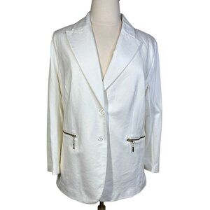 DG2 Diane Gilman Blazer Womens 1X White Zip Pocket Knit Open‎ Front Jacket